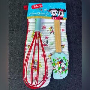 Mickey Mouse Christmas 3-pc Kitchen Set Mitt Spatula Whisk Red Green Black NWT
